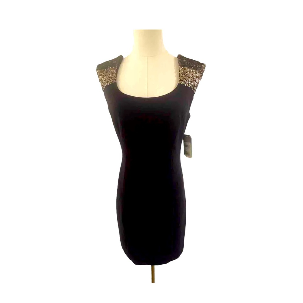 Guess black body on dress with gold sequin shoulders, Size M